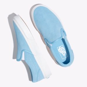 Vans Bayan Kaykay Ayakkabısı Soft Suede Slip-On Mavi/Beyaz | 21996-872